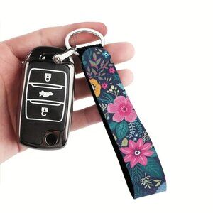 Keychain Wristlet Floral Pattern Polyester Key Fob Strap,